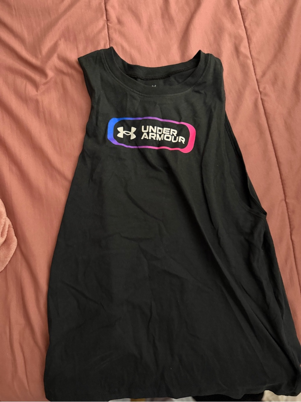 Under Armour Black Tank with Blue-Pink Gradient Logo